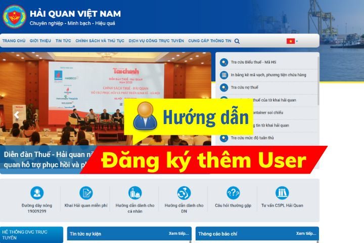 Hướng dẫn đăng ký thêm user trên hệ thống Hải quan customs gov vn